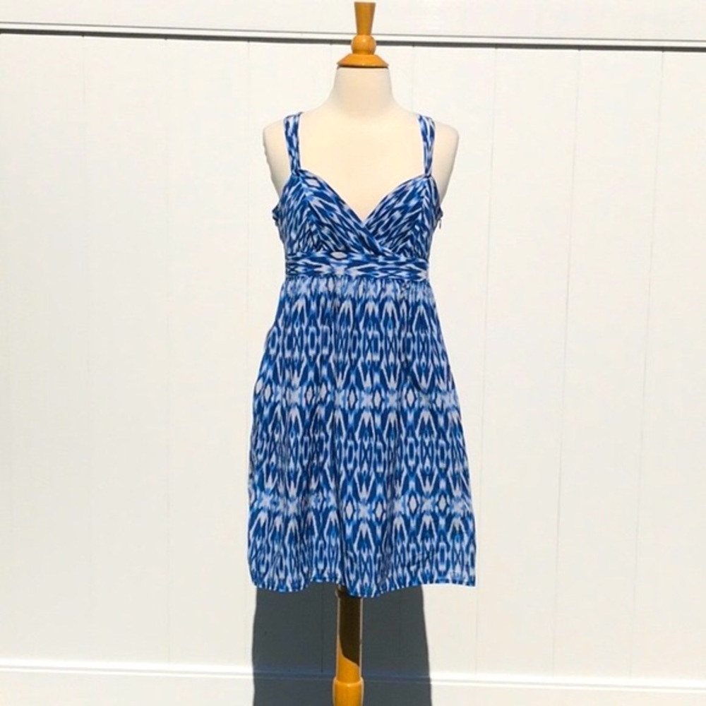 Ann Taylor Loft Spaghetti Strap Blue Print Dress Size 8